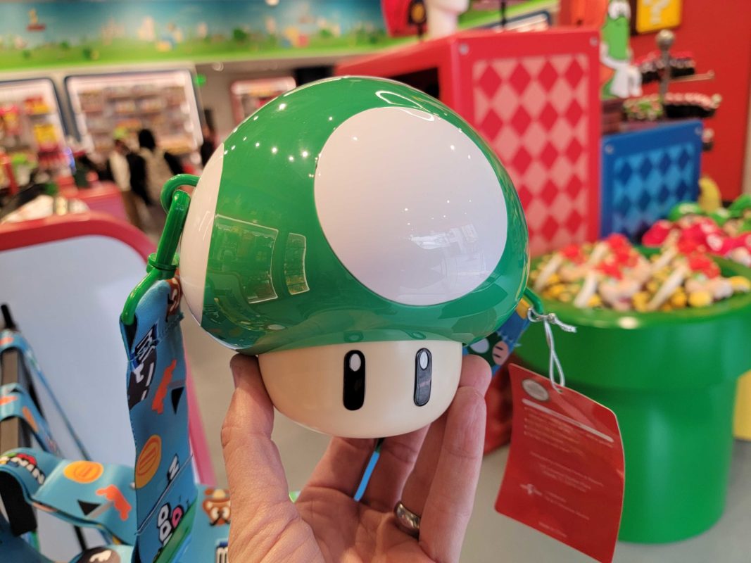 Super Mario One Up Mushroom merchandise and collectibles display